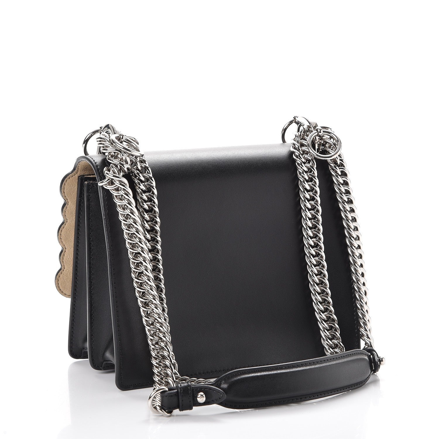 Fendi Vitello Liberty Pearl Scalloped Studded Small Kan I Shoulder Bag Black 3 of 7
