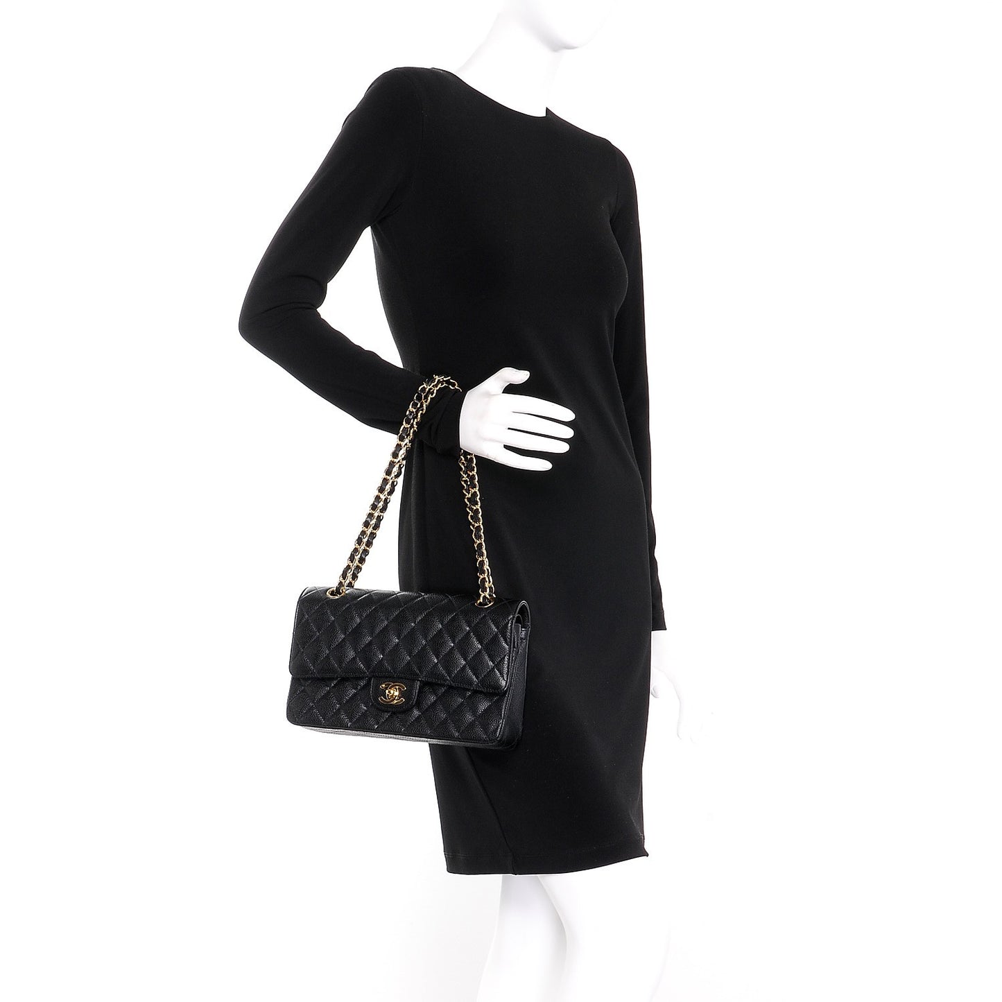 Caviar Quilted Medium Double Flap Black