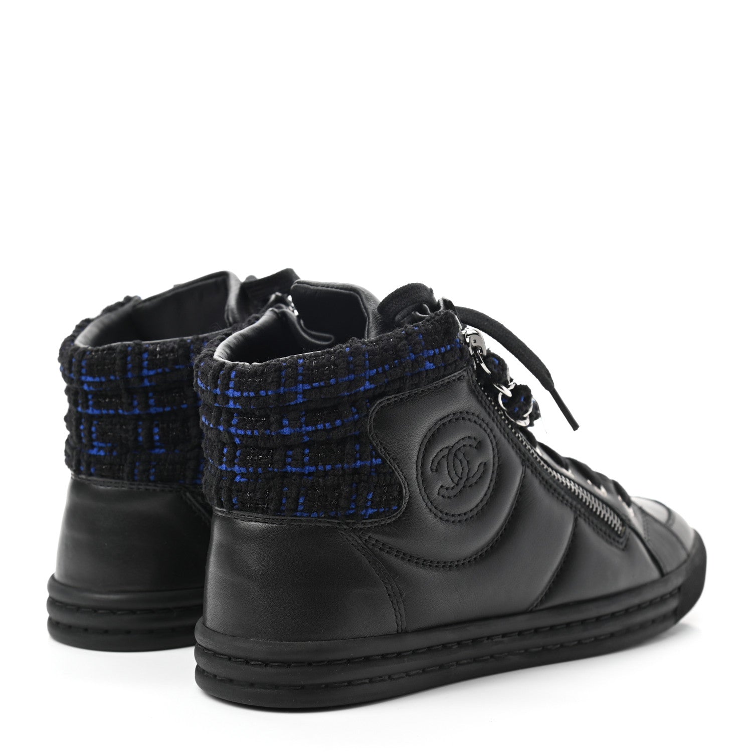 Chanel Lambskin Tweed Zipped Sneakers 35.5 Black Blue 4 of 8