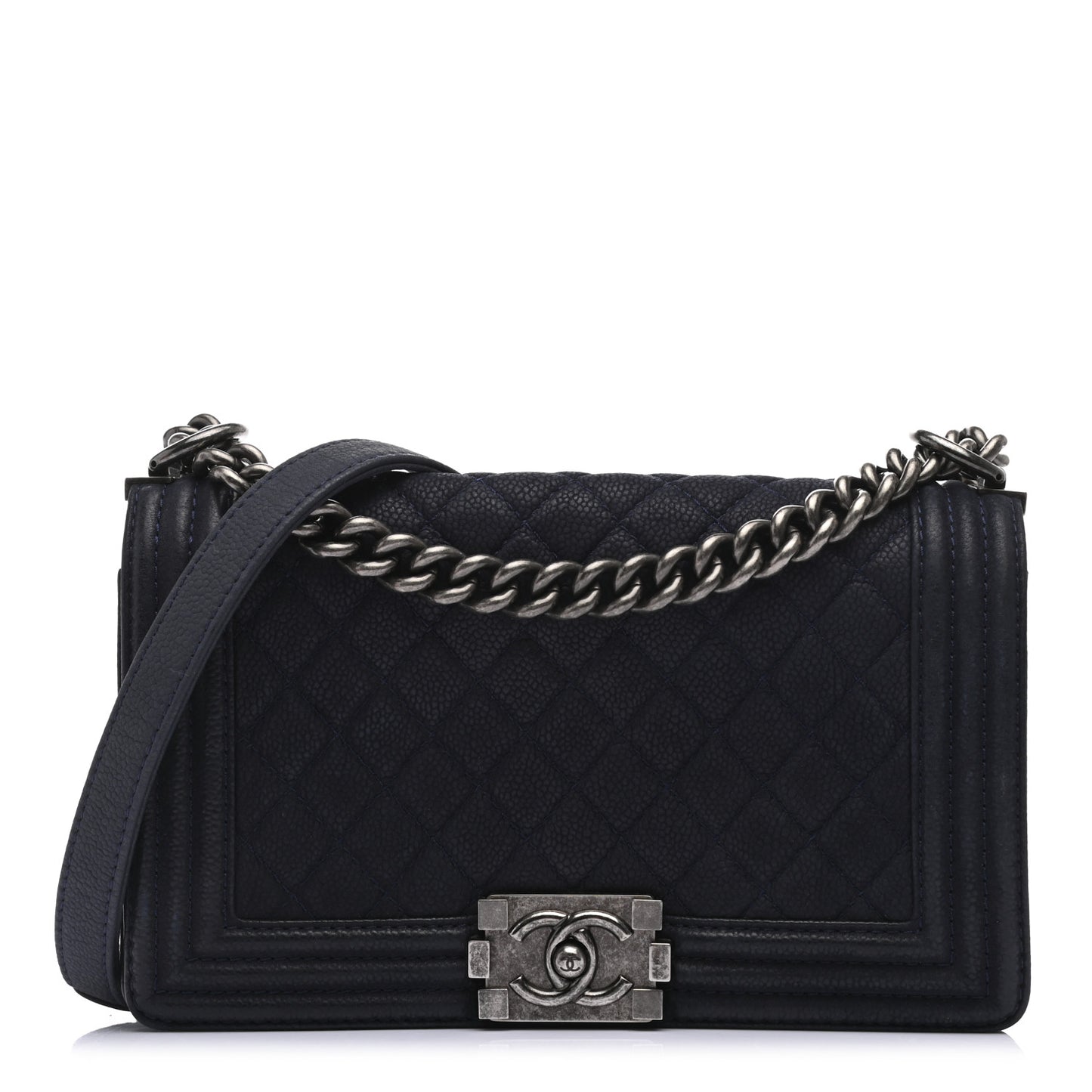 Iridescent Caviar Quilted Medium Boy Flap Dark Blue