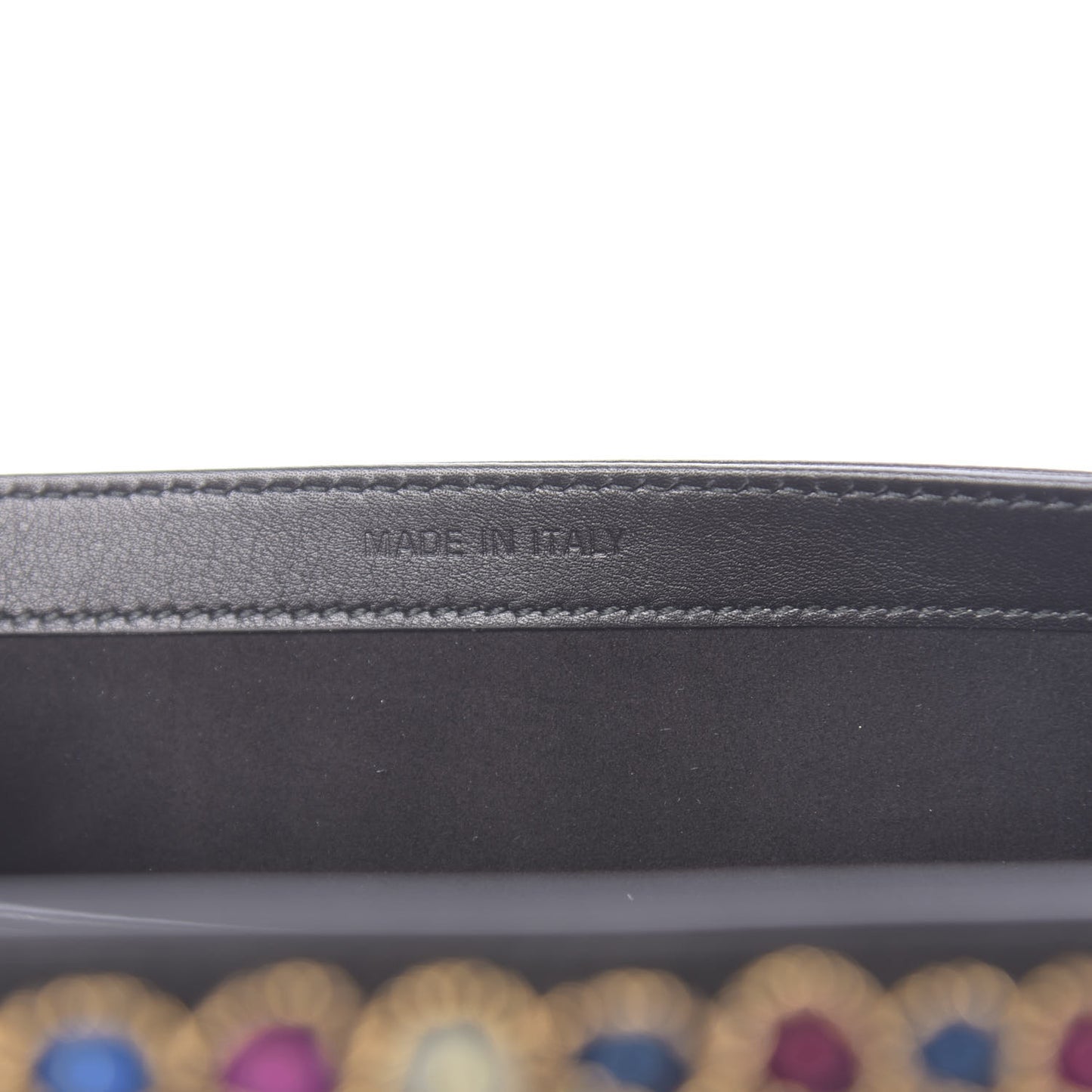 Sequin Suede Calfskin Logo Clutch Black Multicolor