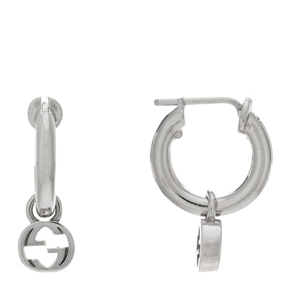 Gucci 18K White Gold Running G Drop Hoop Earrings 1 of 4