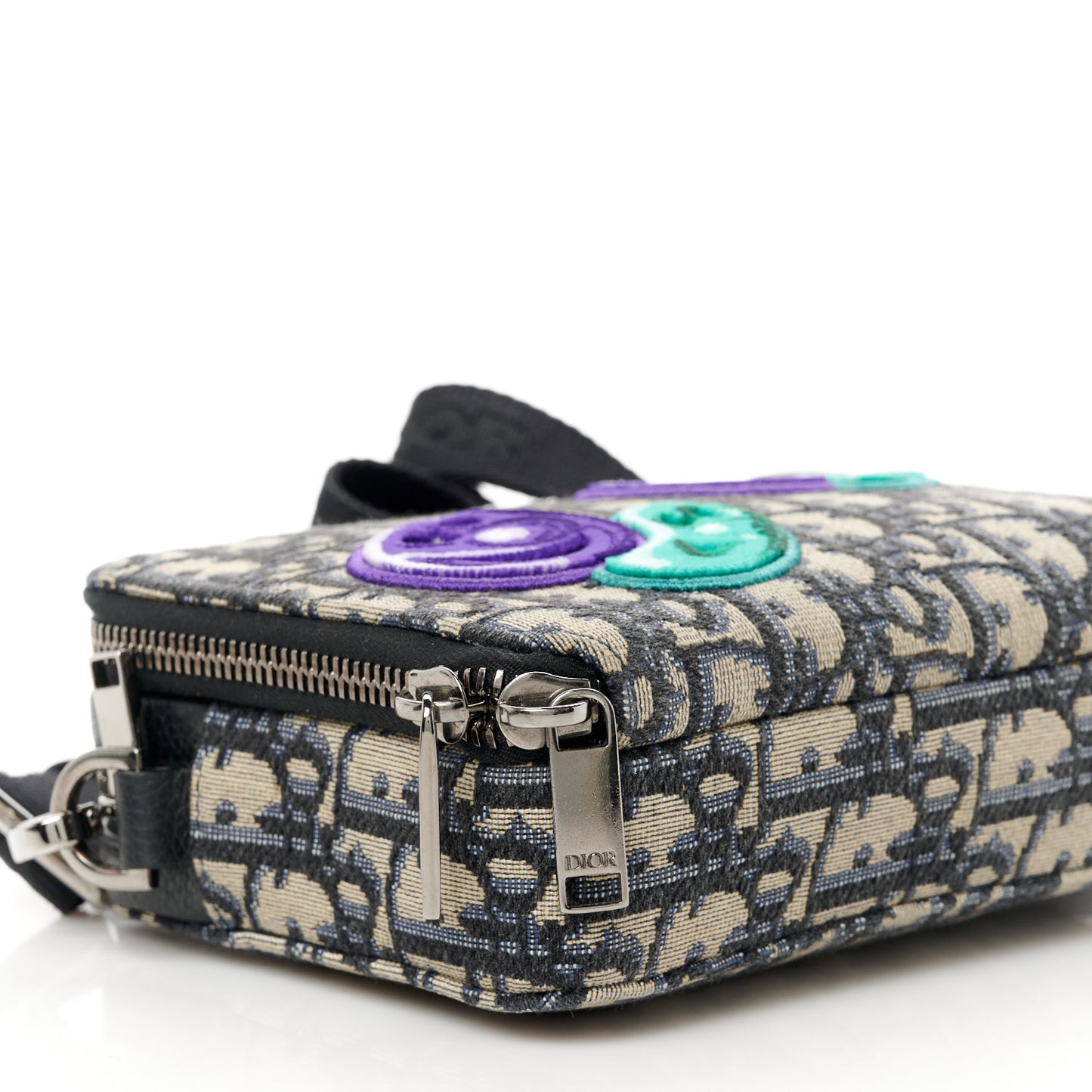 X KENNY SCHARF Oblique Canvas Embroidered Patches Crossbody Charcoal