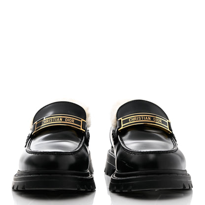 Christian Dior Brushed Calfskin Shearling Dior Code Lug Sole 15mm Loafers 36.5 Black Natural 2 of 11
