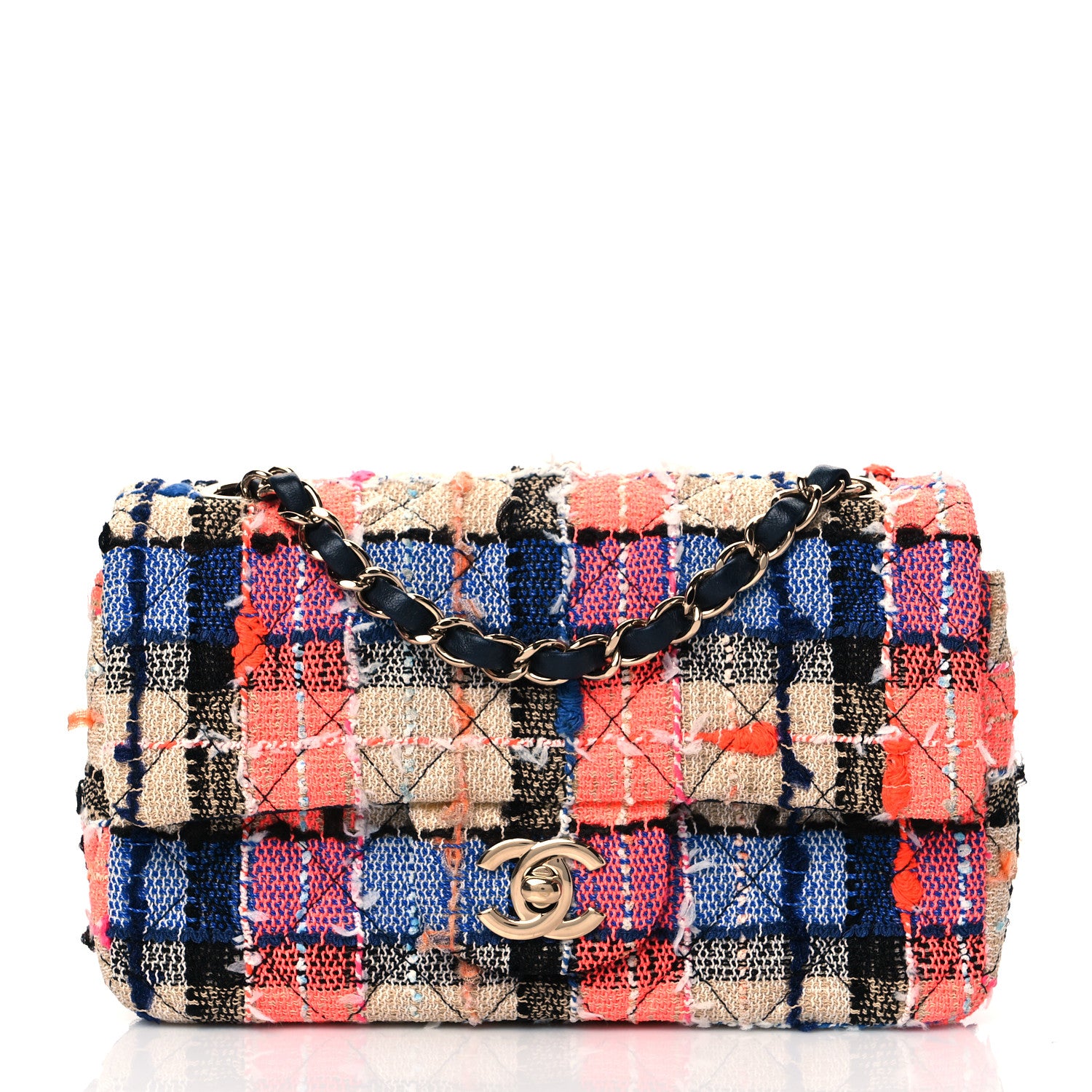Chanel Tweed Quilted Mini Rectangular Flap Blue Orange Yellow 1 of 10