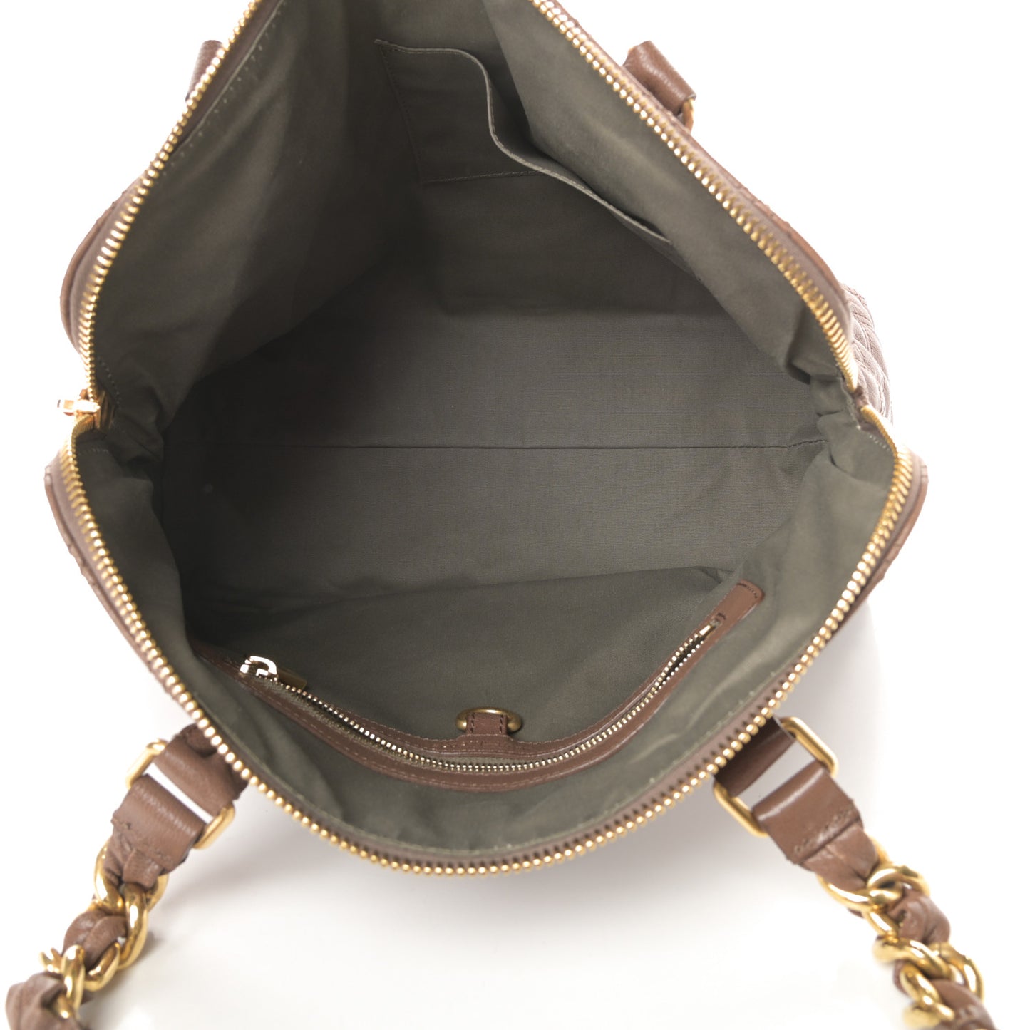 Lacquered Goatskin Quilted Karlie Satchel Brown