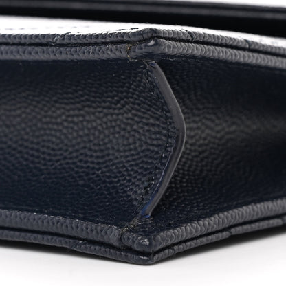 Saint Laurent Grain De Poudre Matelasse Chevron Monogram Envelope Chain Wallet Navy 10 of 12