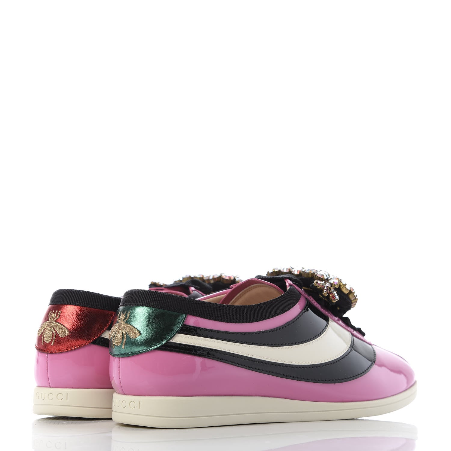 Gucci Patent Calfskin Crystal Womens Web Falacer Sneakers 36 Pink 4 of 8