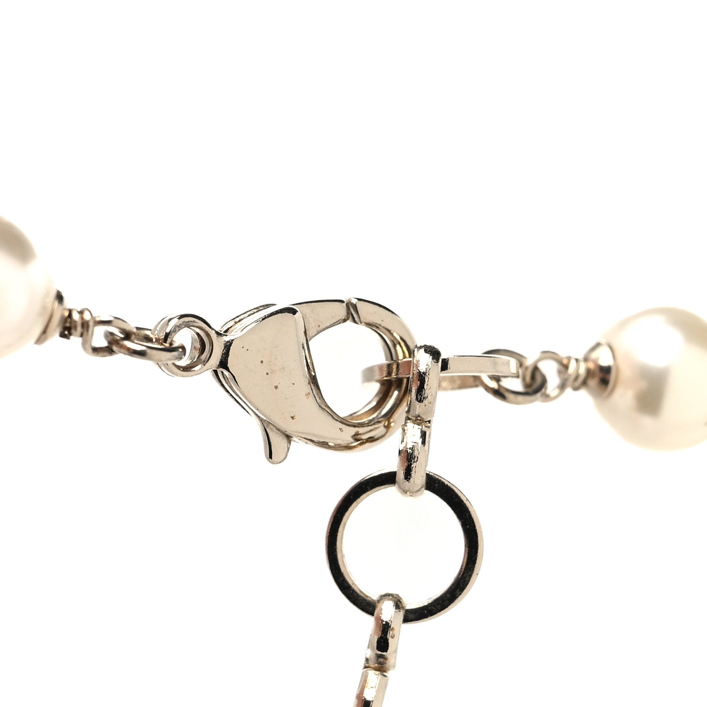 Resin Pearl Camellia CC Long Necklace Gold Pearly White