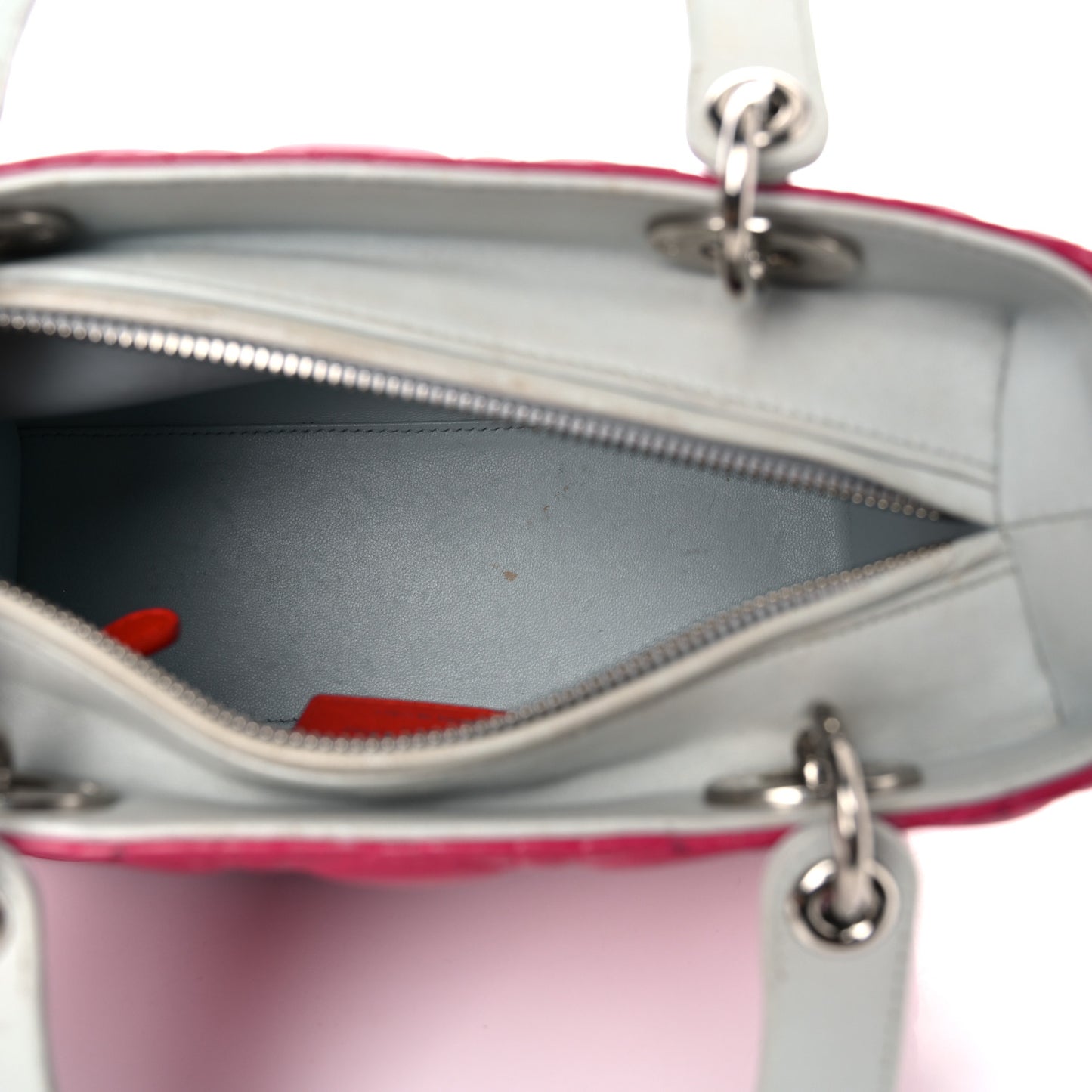 Lambskin Cannage Medium Tri-Color Lady Dior Fuchsia Orange