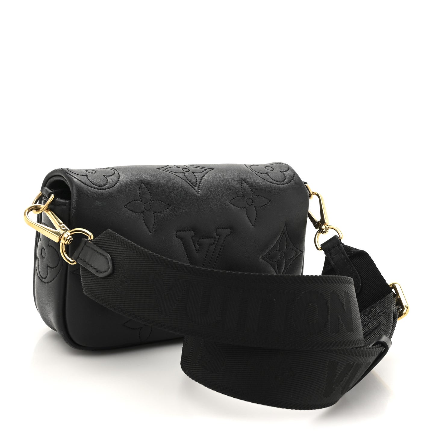Calfskin Bubblegram Wallet On Strap Black