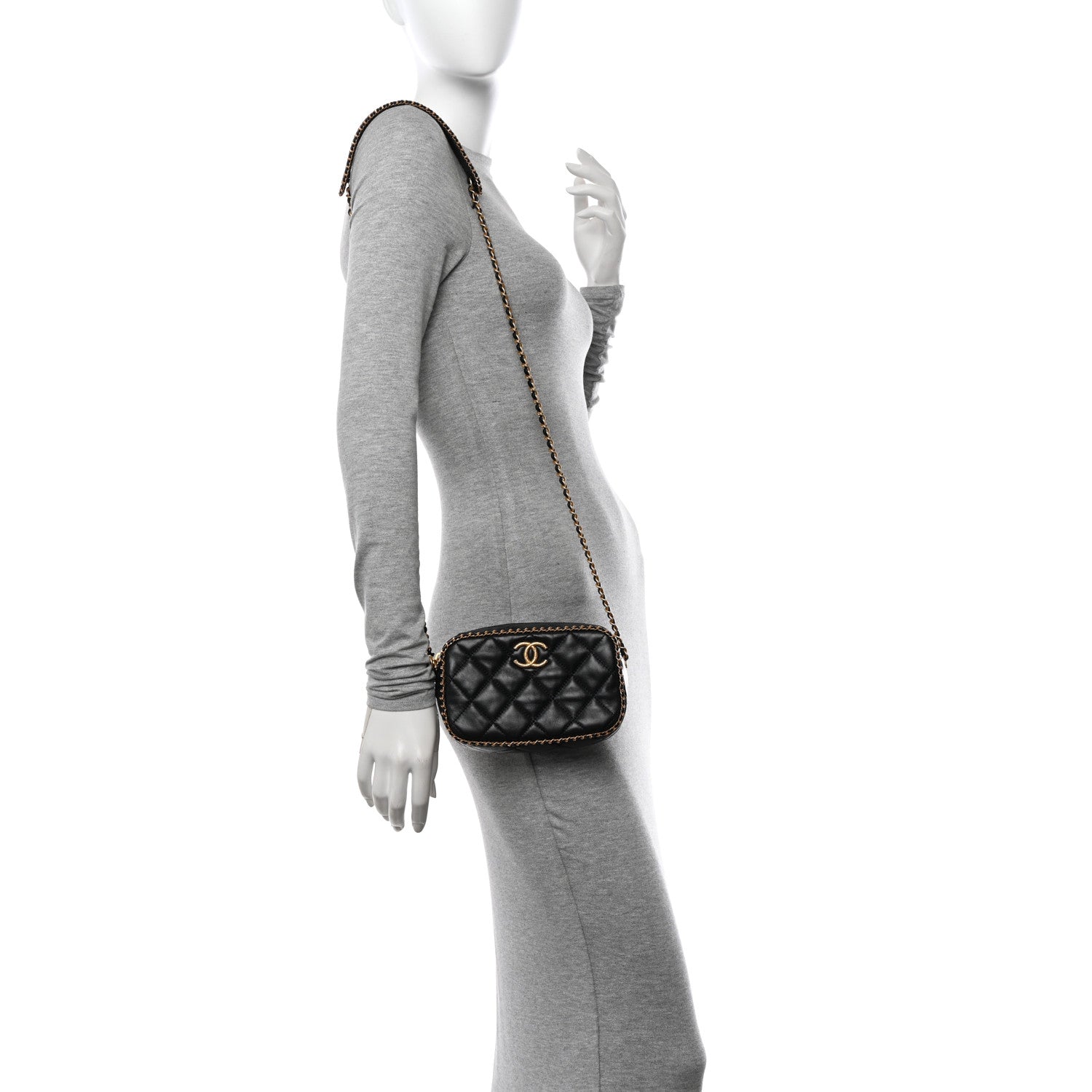 Chanel Lambskin Quilted Chain CC Mini Camera Case Black 2 of 10