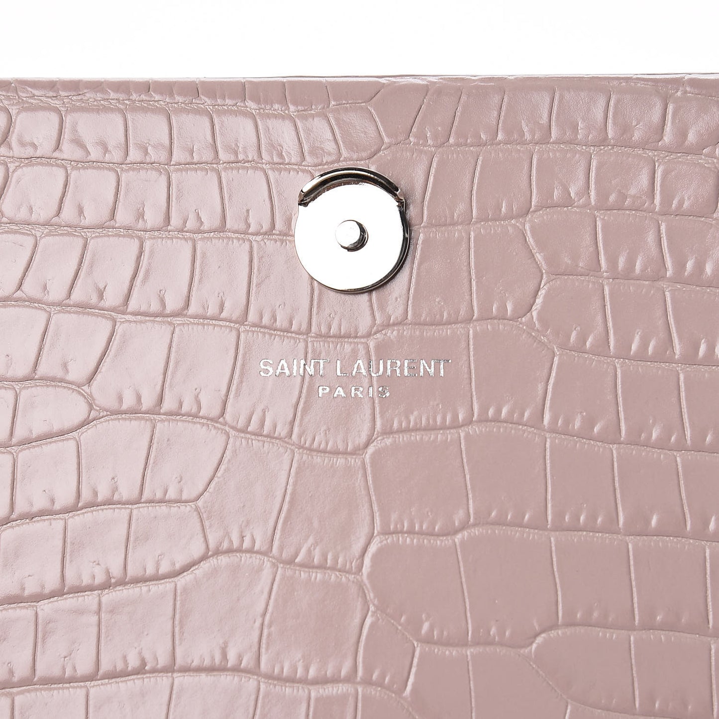 Calfskin Crocodile Embossed Medium Classic Monogram Kate Tassel Satchel Powder Pink