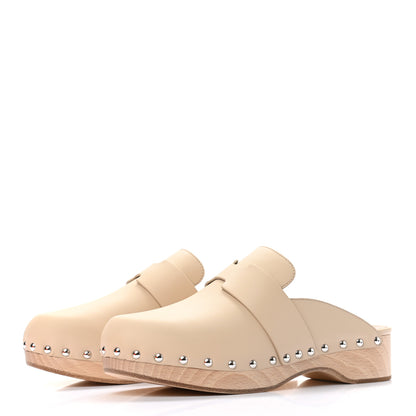 Hermes Calfskin Calya Mules 38 Hetre 3 of 8