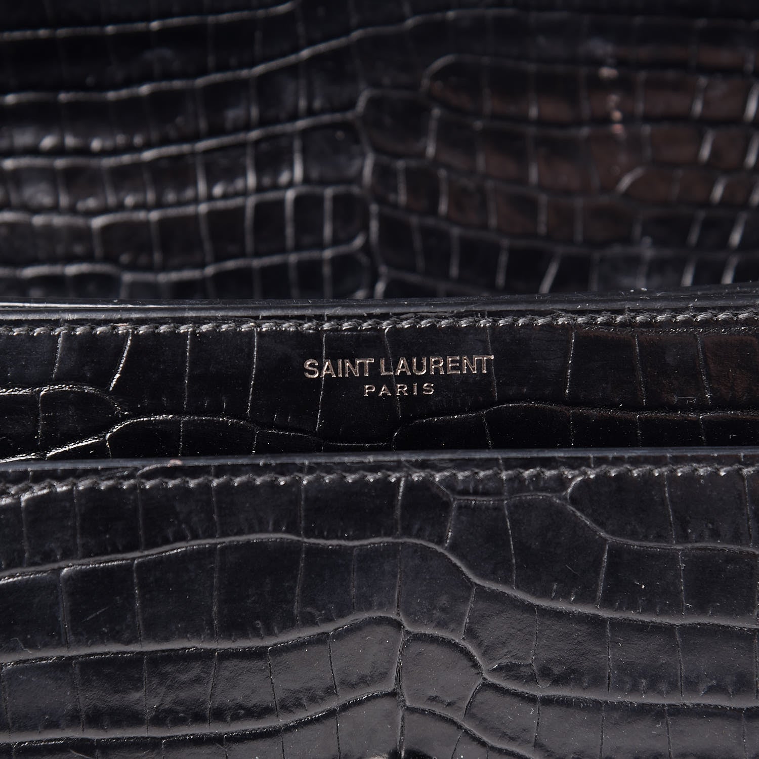 Saint Laurent Calfskin Crocodile Embossed Medium Monochrome Monogram Sunset Black 8 of 22