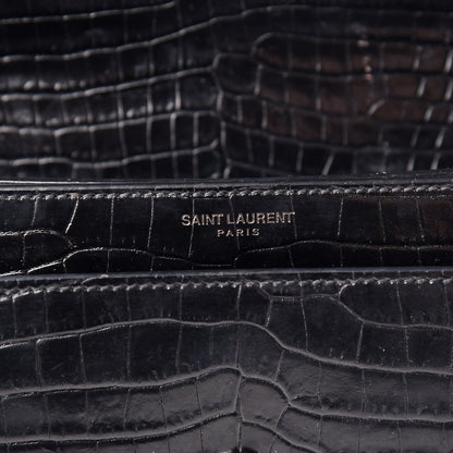Saint Laurent Calfskin Crocodile Embossed Medium Monochrome Monogram Sunset Black 8 of 22