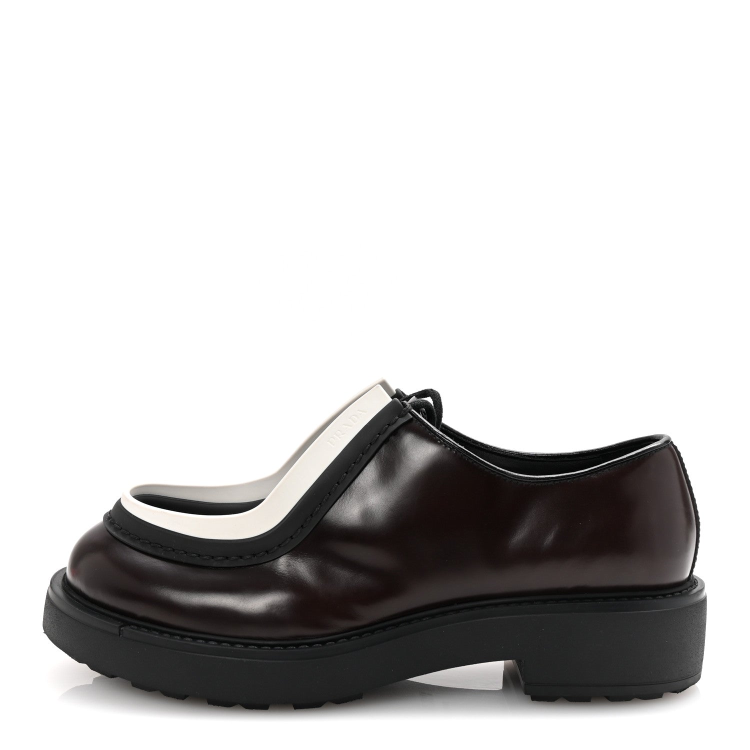 Prada Spazzolato Rois Monolith 55mm Derby Loafers 8 Dark Brown Black 1 of 10