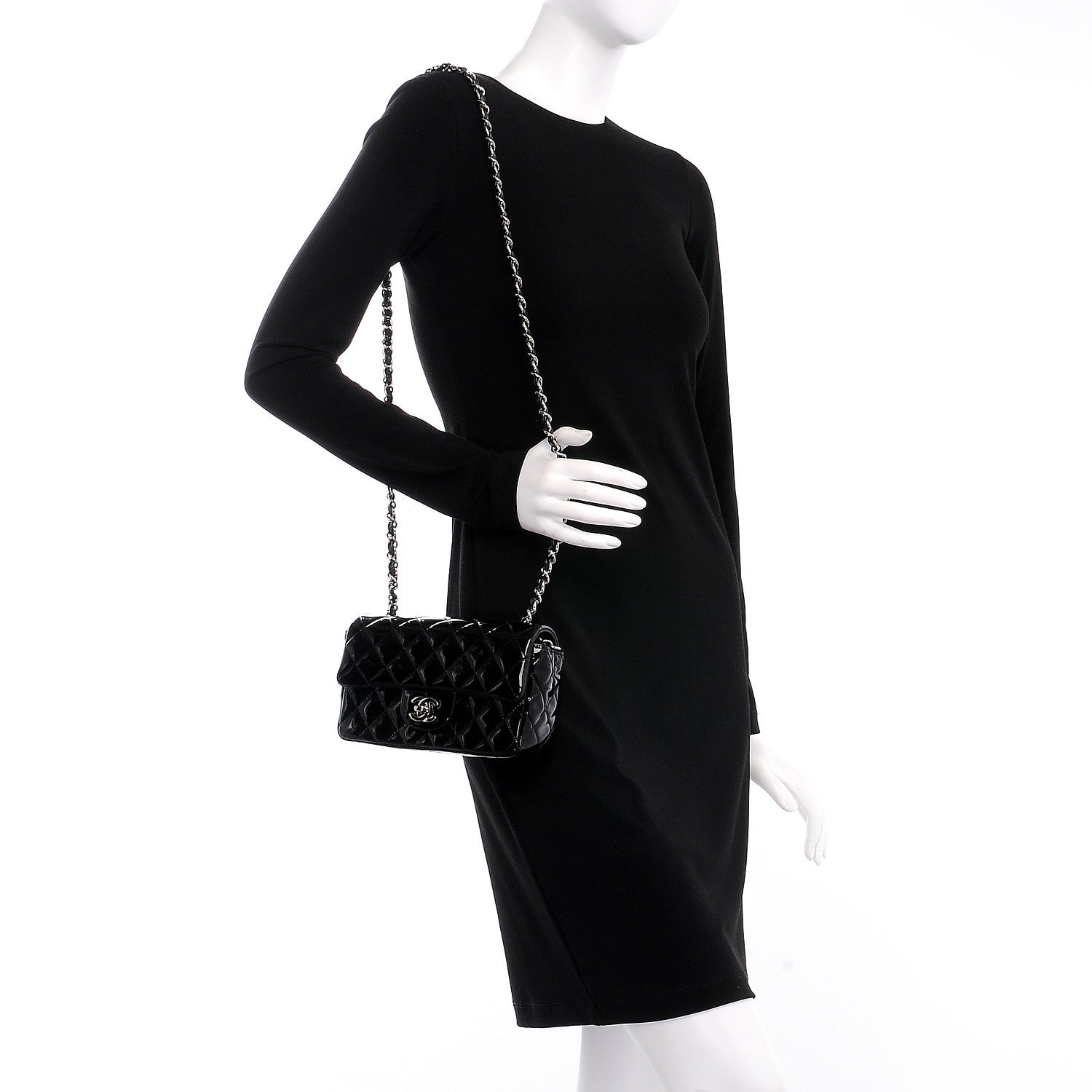 Chanel Patent Calfskin Quilted Mini Rectangular Flap Black 2 of 9