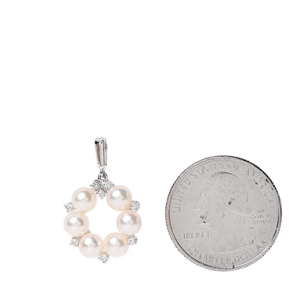 Mikimoto 18K White Gold Diamond Akoya Pearl 5-5.5mm Wreath Pendant 2 of 3