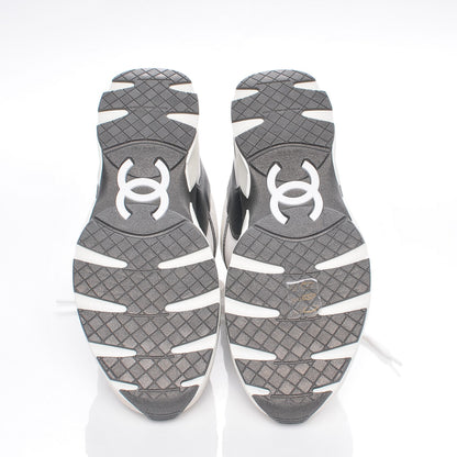 Chanel Suede Calfskin CC Sneakers 37 White Grey 6 of 10