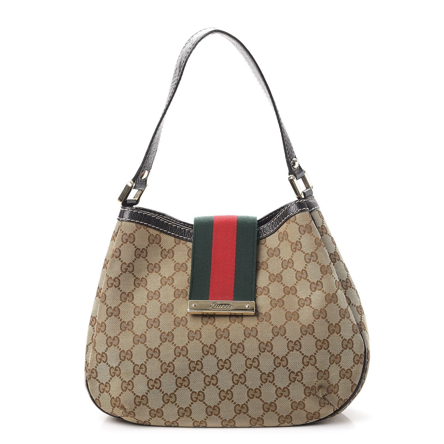 Gucci Monogram Medium New Ladies Web Hobo Dark Brown 1 of 14