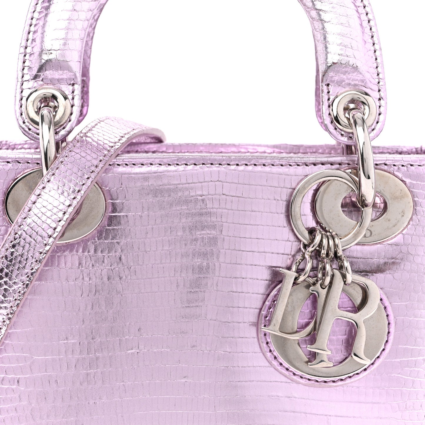 CHRISTIAN DIOR Metallic Lizard Mini Lady Dior Pink