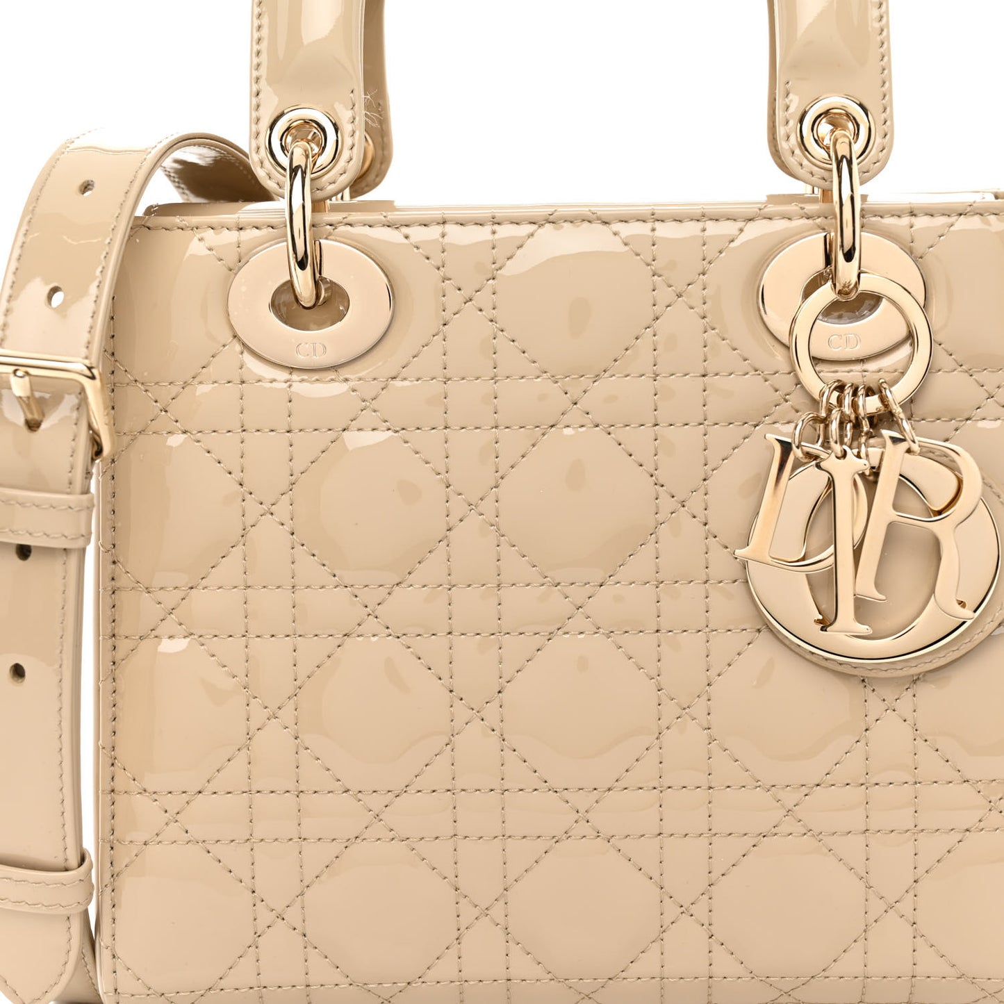 Patent Cannage Small Lady Dior Beige