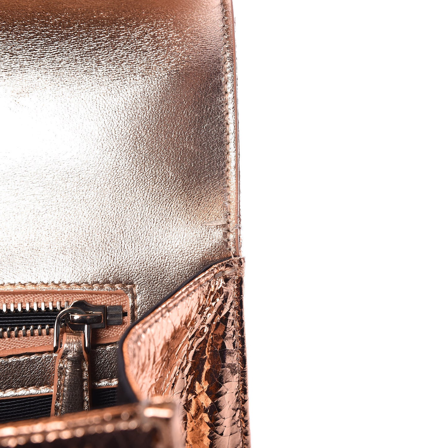Metallic Ceramic Effect Deerskin Medium Diorama Flap Bag Gold