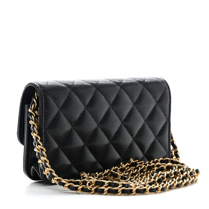 Chanel Caviar Quilted Flap Phone Holder With Chain Black 3 of 12