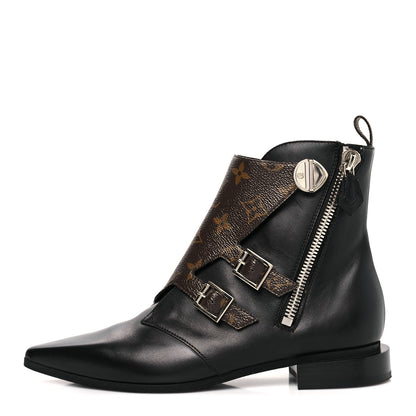 Louis Vuitton Calfskin Monogram Jumble Flat Ankle Boots 37 Black 1 of 7