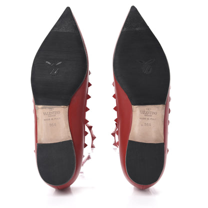 Valentino Garavani Calfskin Lacquered Monochrome Rockstud Cage Ballerina Flats 36.5 Rosso Valentino 6 of 9