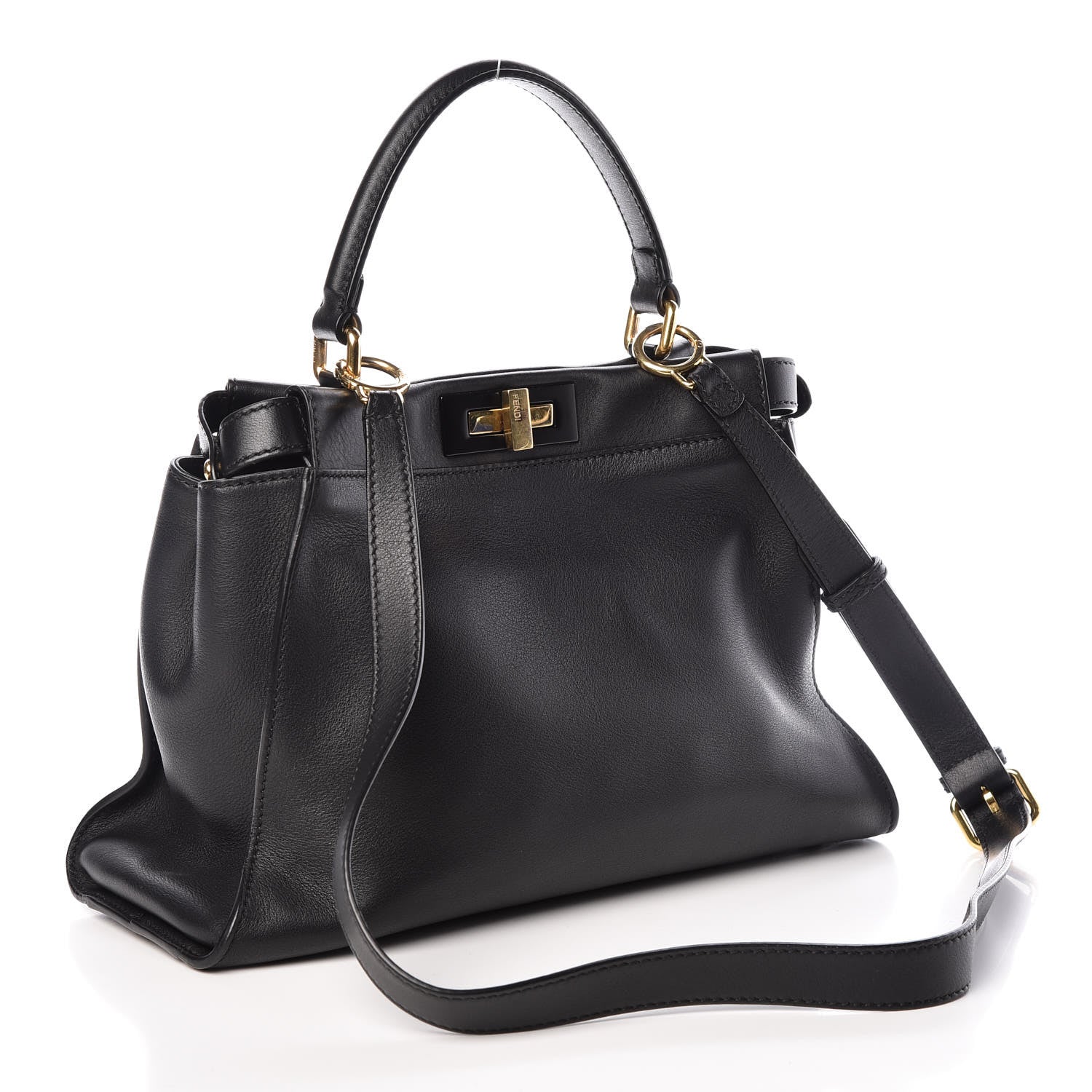 Fendi Vitello Seta Shiny Nappa Medium Peekaboo Iconic Satchel Black 3 of 10