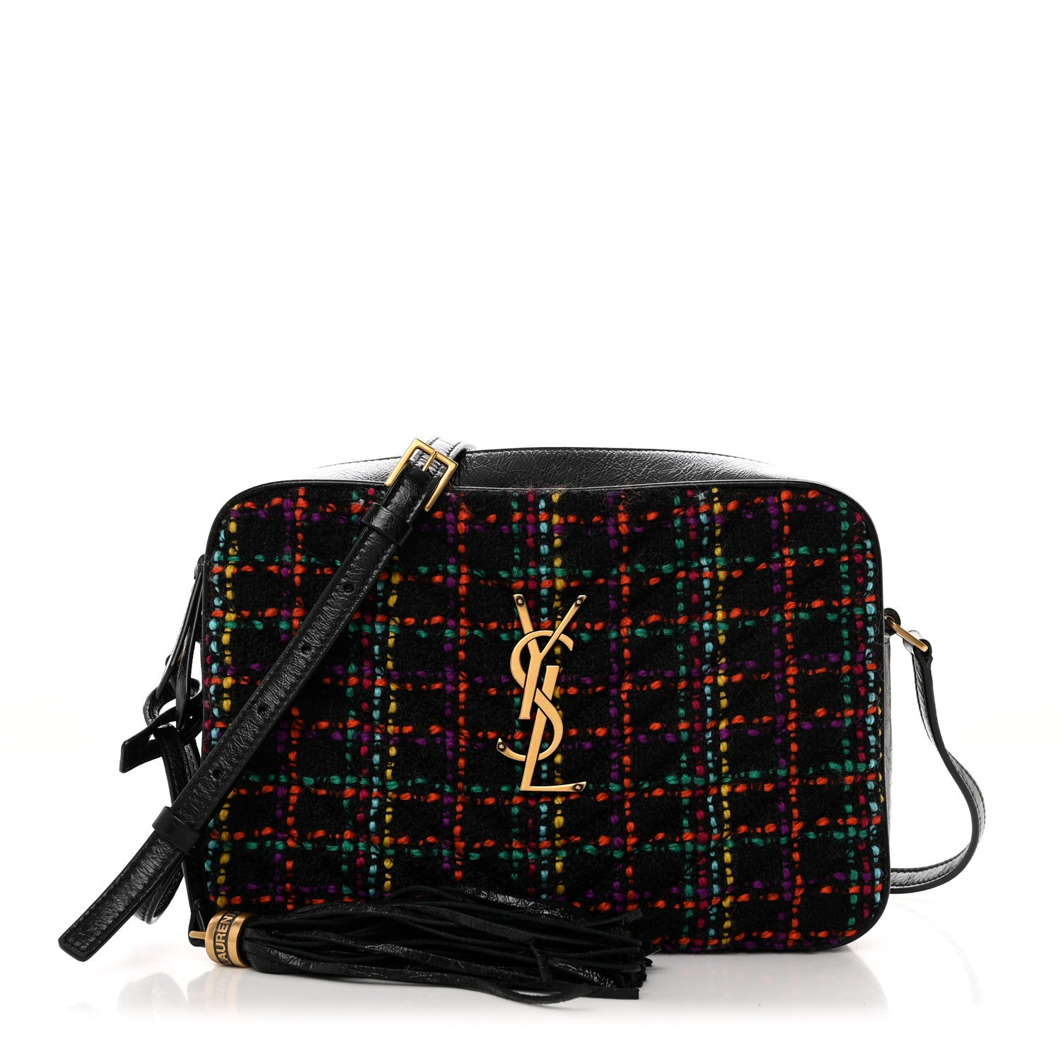 Saint Laurent Tweed Calfskin Monogram Lou Camera Bag Black 1 of 10