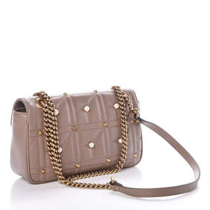 Gucci Calfskin Matelasse Studded Mini Pearly GG Marmont Shoulder Bag Porcelain Rose 3 of 9