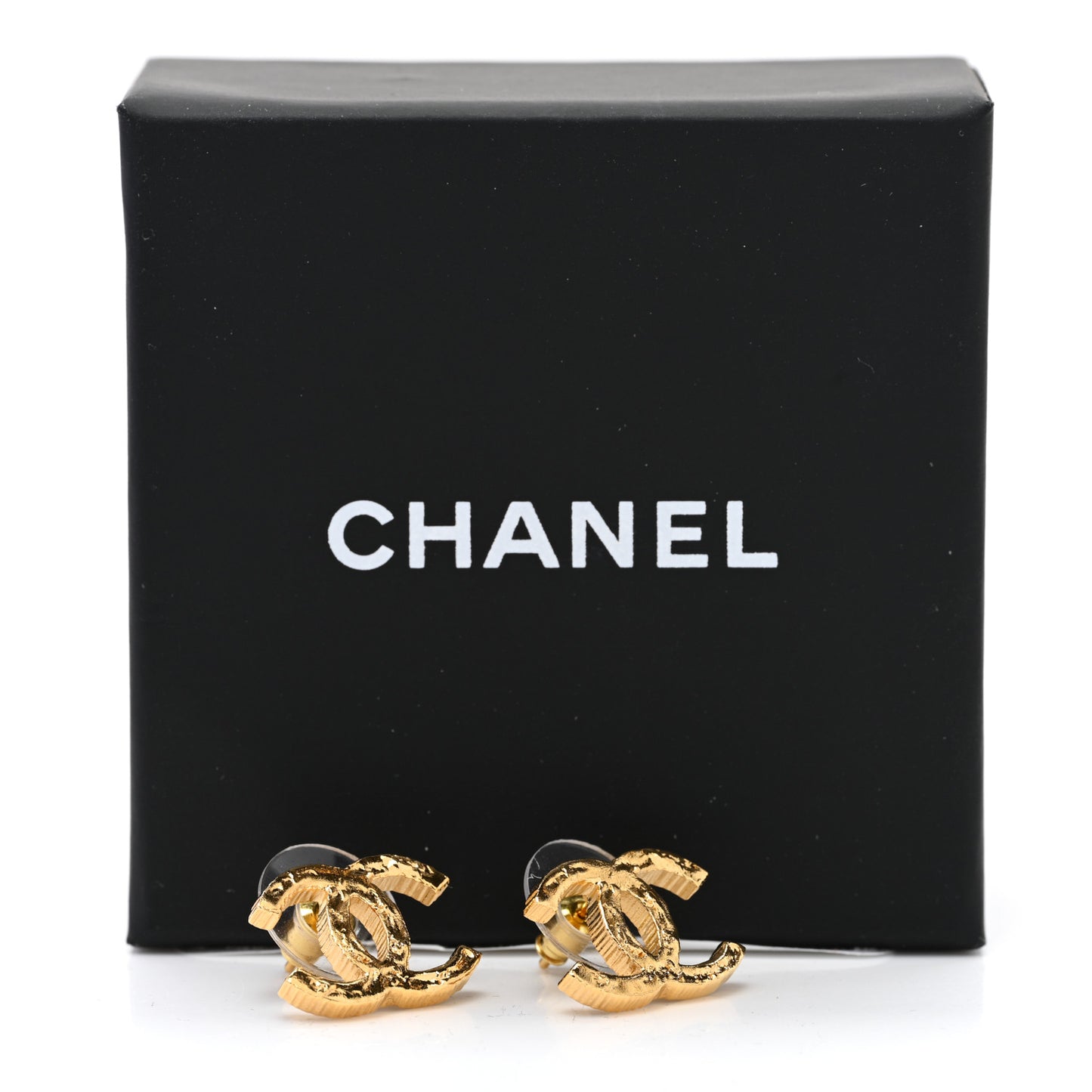 Metal Textured CC Earrings Gold