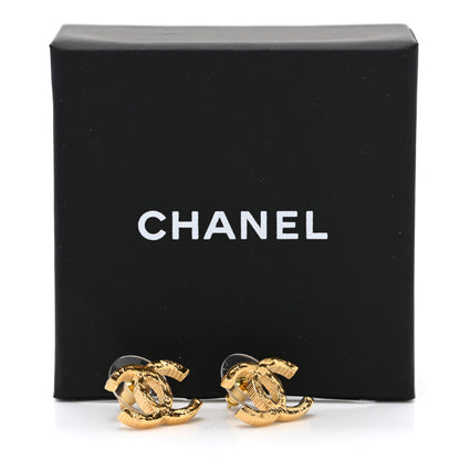 Chanel Metal Textured CC Earrings Gold 5 of 5