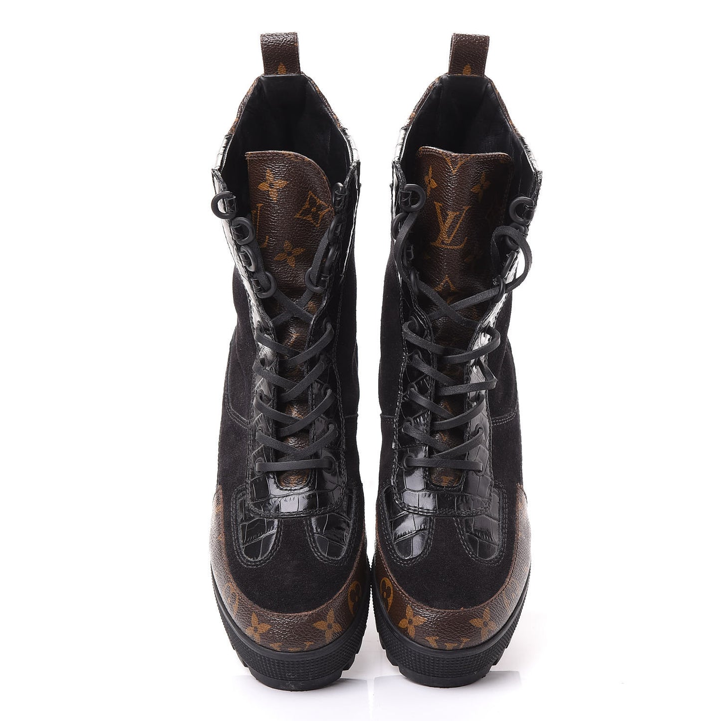 Suede Calfskin Monogram Laureate Platform Desert Boots 38.5 Black
