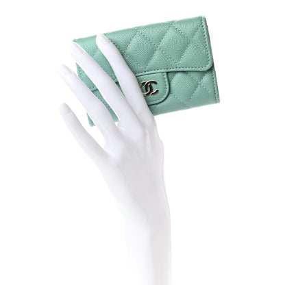 Chanel Caviar Quilted Flap Card Holder Wallet Light Green 2 of 9