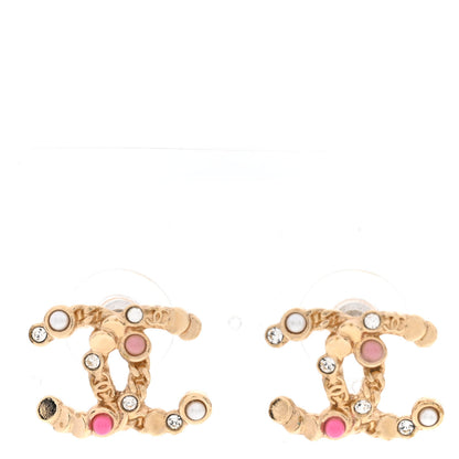 Chanel Crystal CC Earrings Gold Pink Multicolor Pearly White 1 of 4
