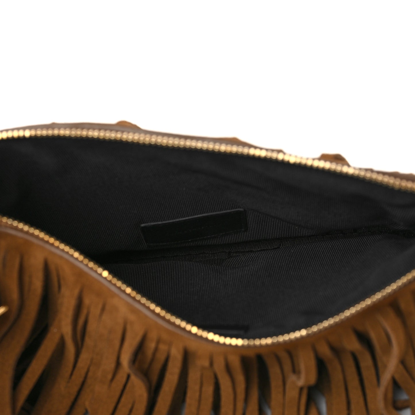 Suede Fringe Medium Clutch Light Ocre