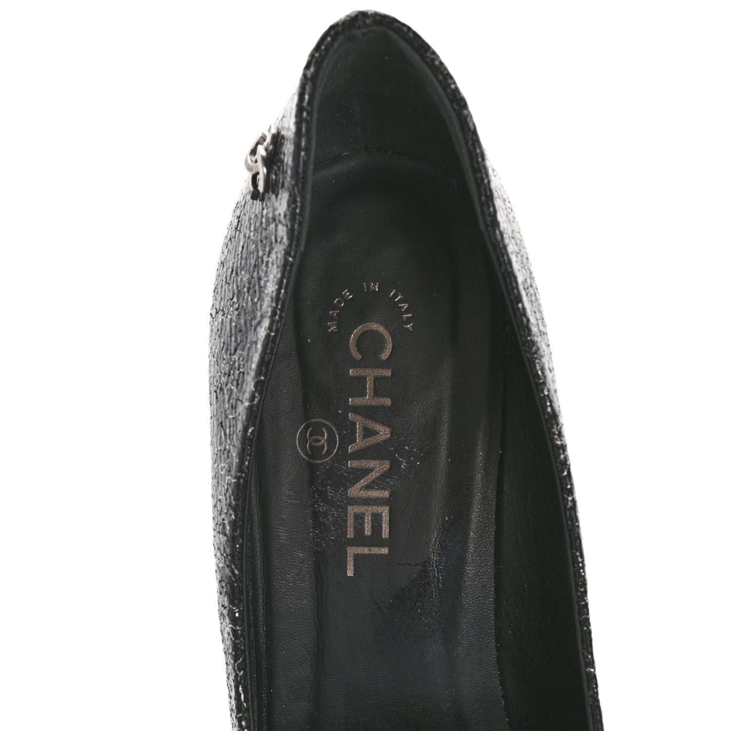 Chanel Metallic Crackled Calfskin Patent Cap Toe Pumps 41 Silver Black 7 of 10