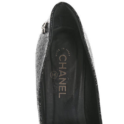 Chanel Metallic Crackled Calfskin Patent Cap Toe Pumps 41 Silver Black 7 of 10