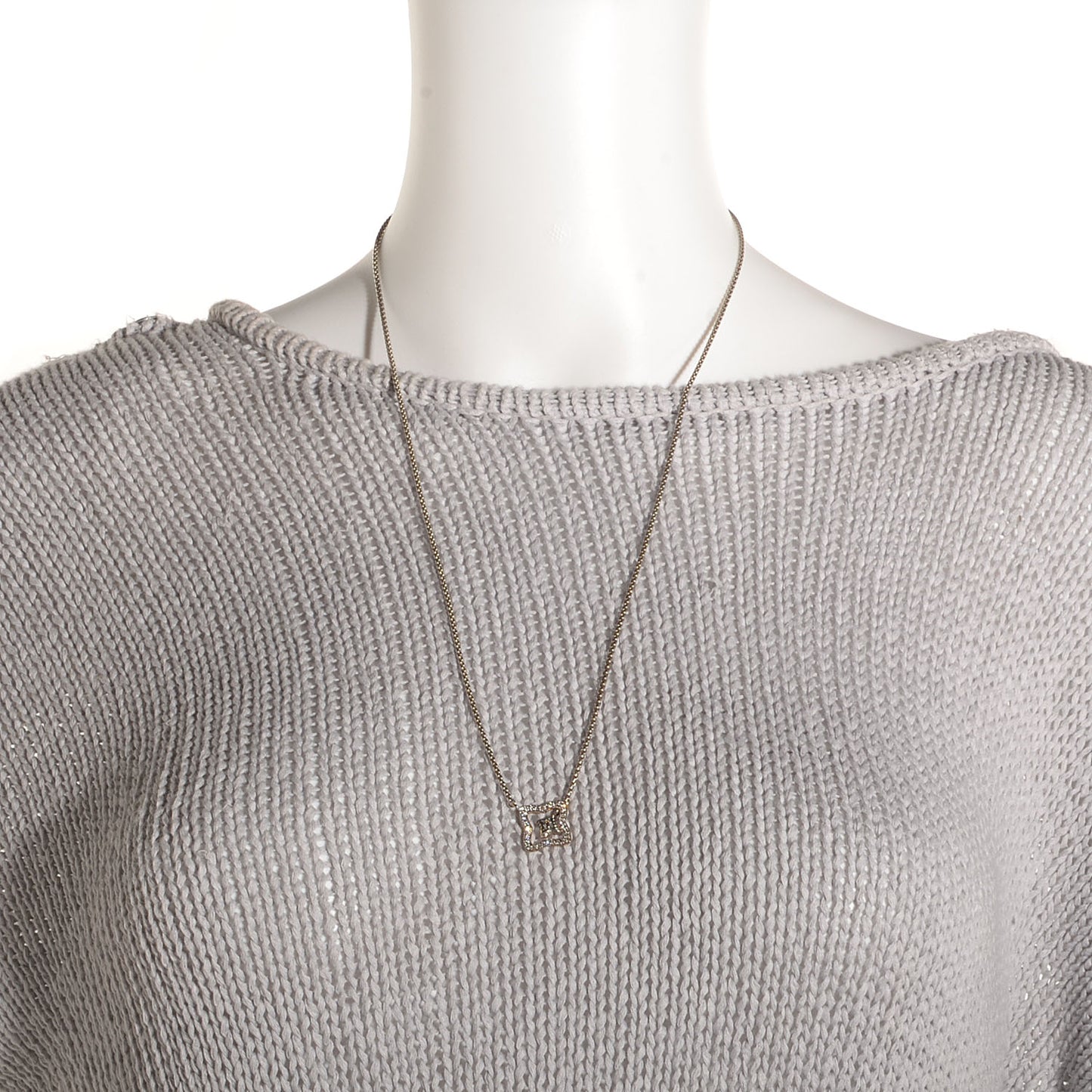 Sterling Silver 18k Yellow Gold Pave Diamond 17mm Quatrefoil Lariat Necklace