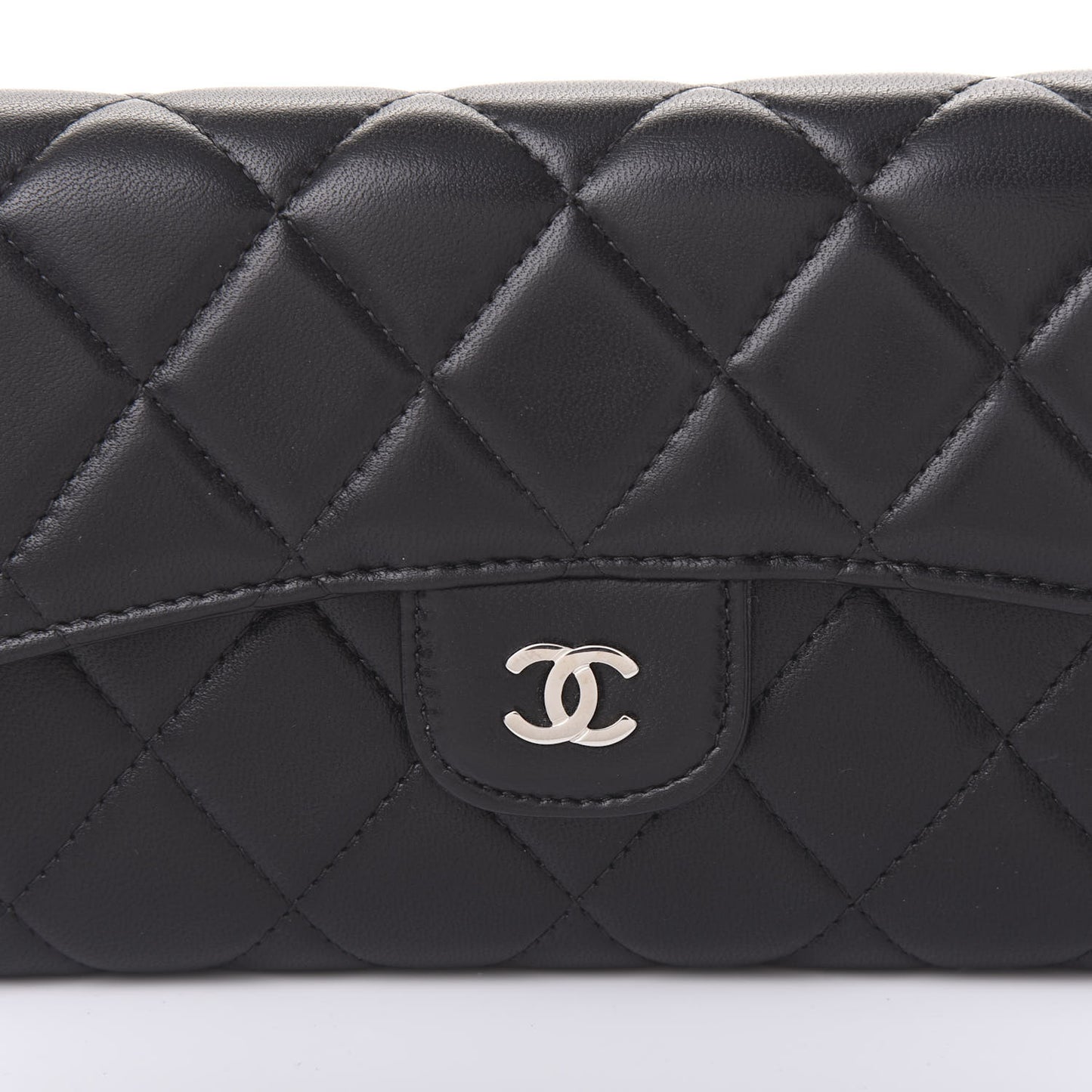 Lambskin Quilted Large Flap Wallet Black