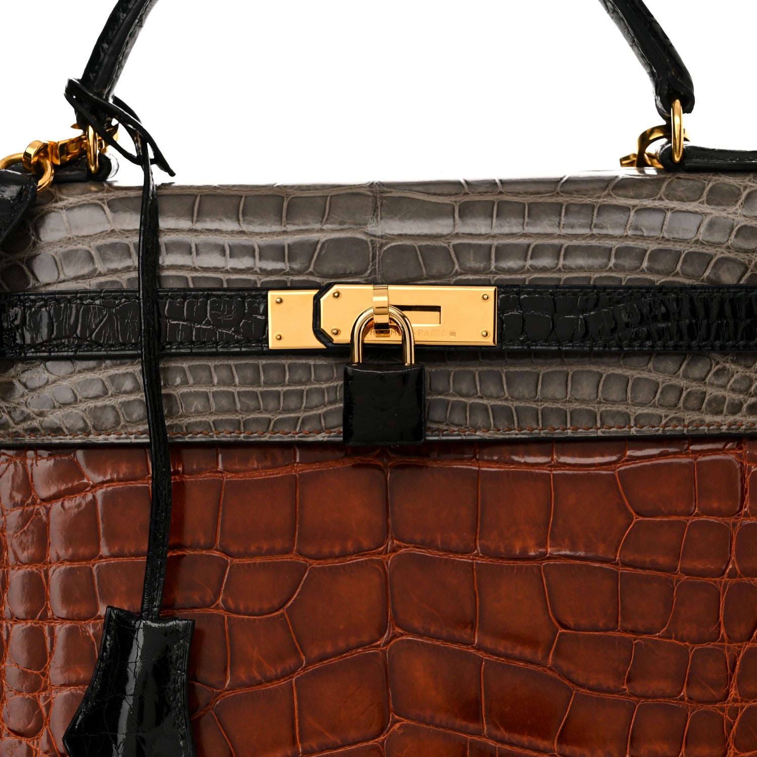 Hermes Shiny Alligator Kelly Sellier 32 Miel Gris Fonce Black 9 of 15
