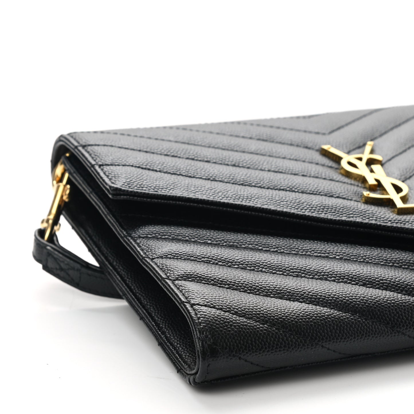 Grain De Poudre Matelasse Chevron Monogram Envelope Clutch Black