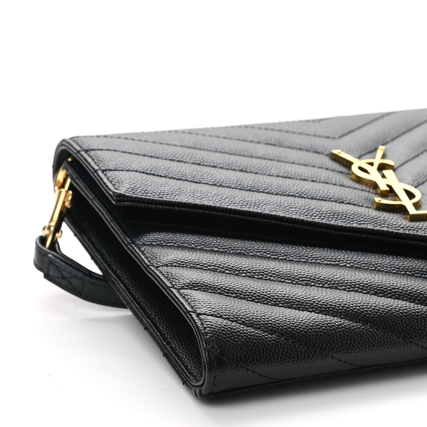 Saint Laurent Grain De Poudre Matelasse Chevron Monogram Envelope Clutch Black 8 of 10