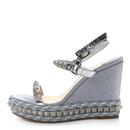 Christian Louboutin Mini Glitter Pira Ryad 110 Wedge Sandals 40 Silver 1 of 7