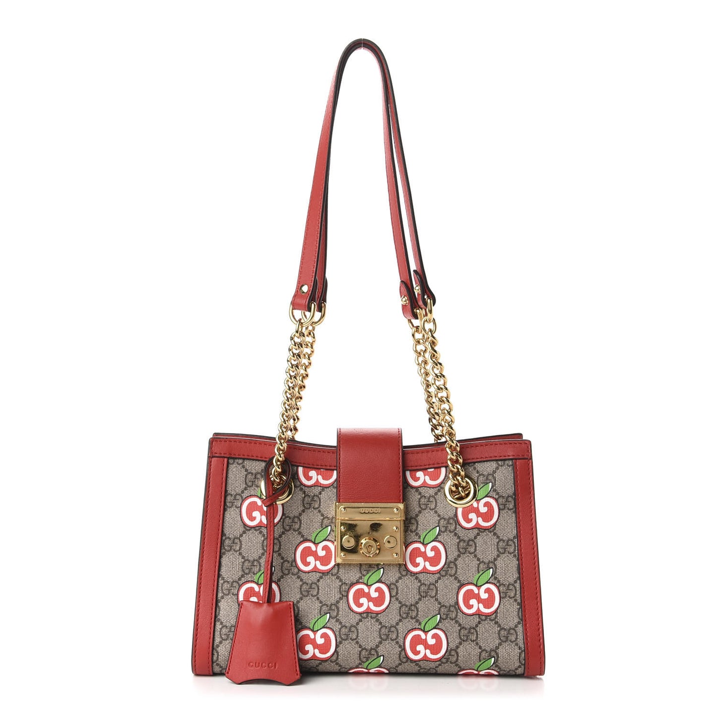 GG Supreme Monogram Apple Small Padlock Tote Beige Multicolor Lobster Red