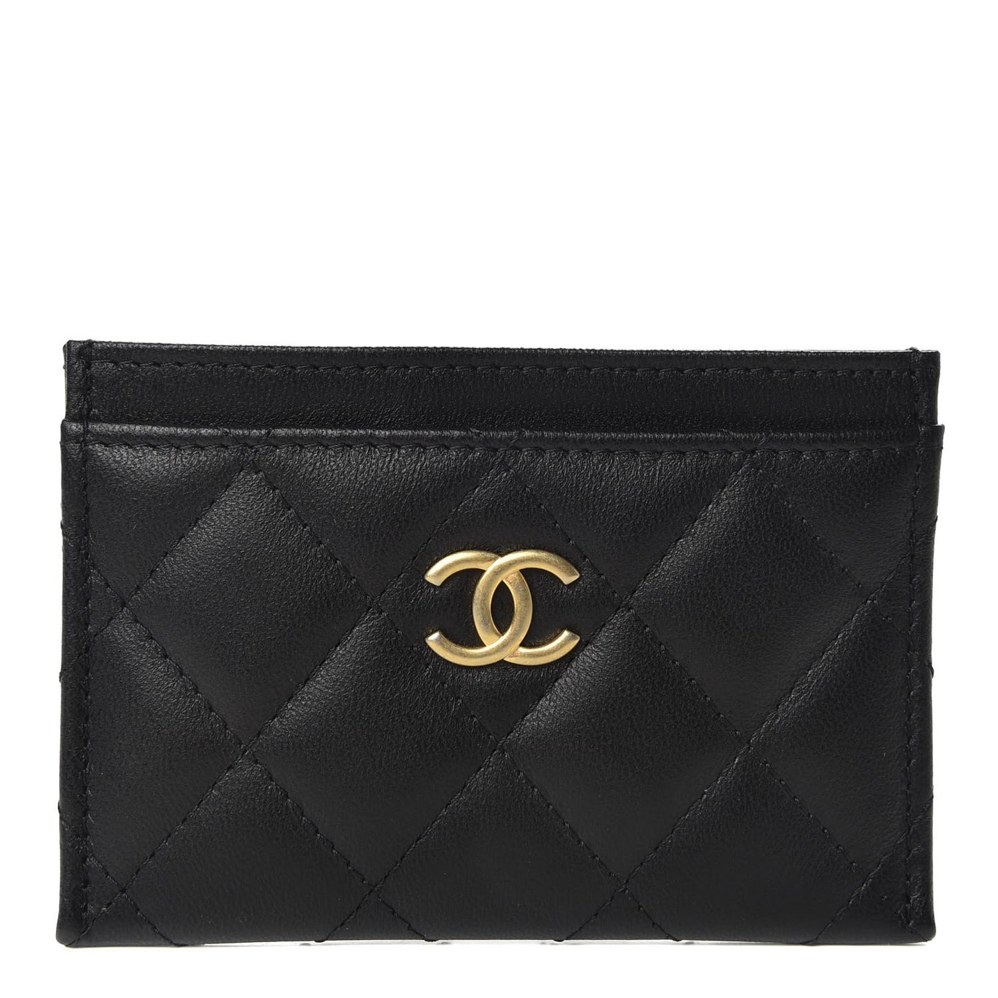 Lambskin Quilted Card Holder Black
